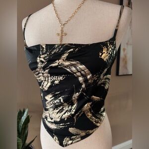 Foil print scarf print cami top 

polyester and spandex